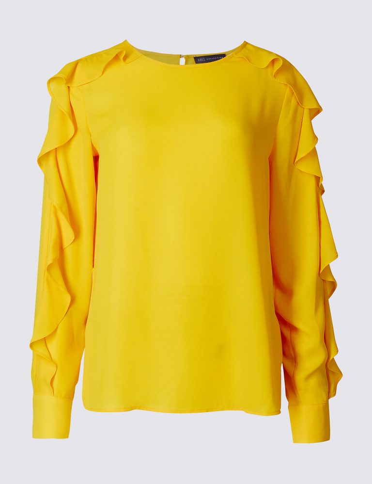 yellow ruffle sleeve top